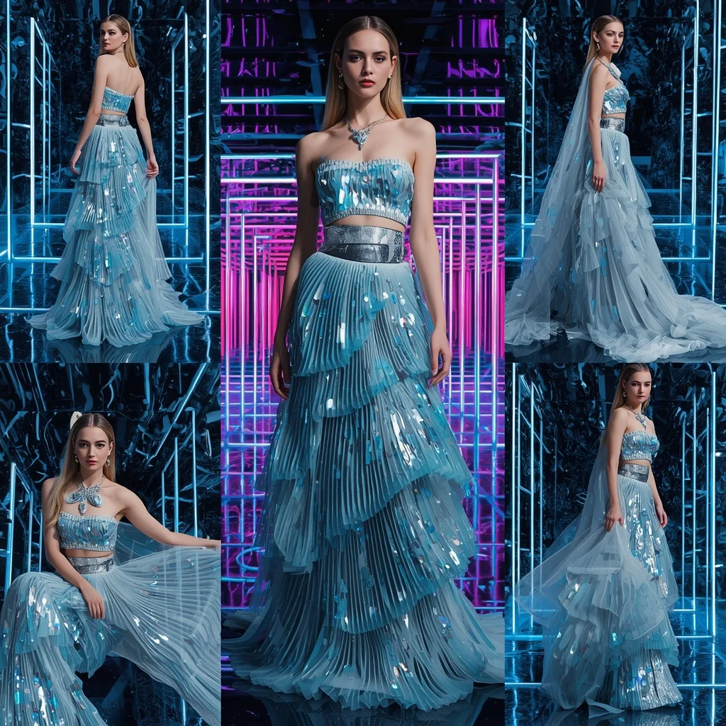 Arctic Crystal Festival Saree with RGB Mirror Infinity Observatory | Modern Design Ai Prompt