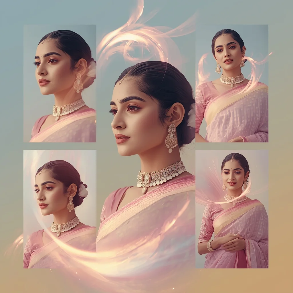 Astral Pulse Halo Wave Pastel Saree Indian Woman Luxury Composition | Saree Prompt For Gemini Ai
