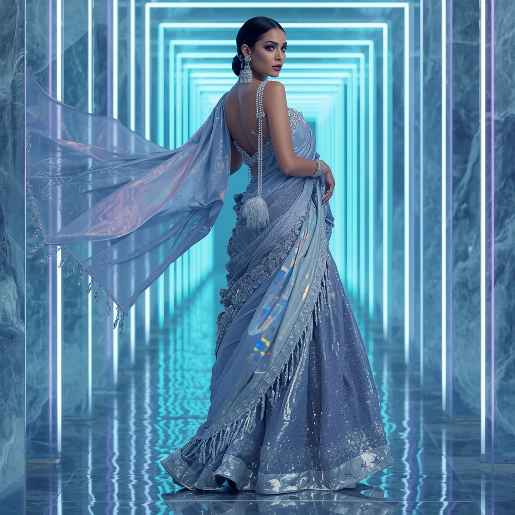 Aurora Diamond Mirage Saree with Infinity Crystal Corridor | Instagram Aesthetic Ai Prompt