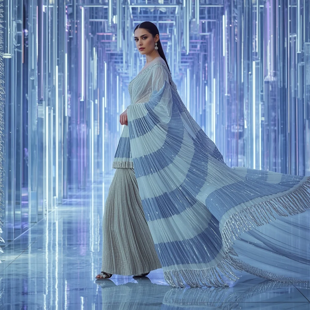 Celestial Ice Mirror Saree with Infinity Crystal Hall | Chatgpt Prompt