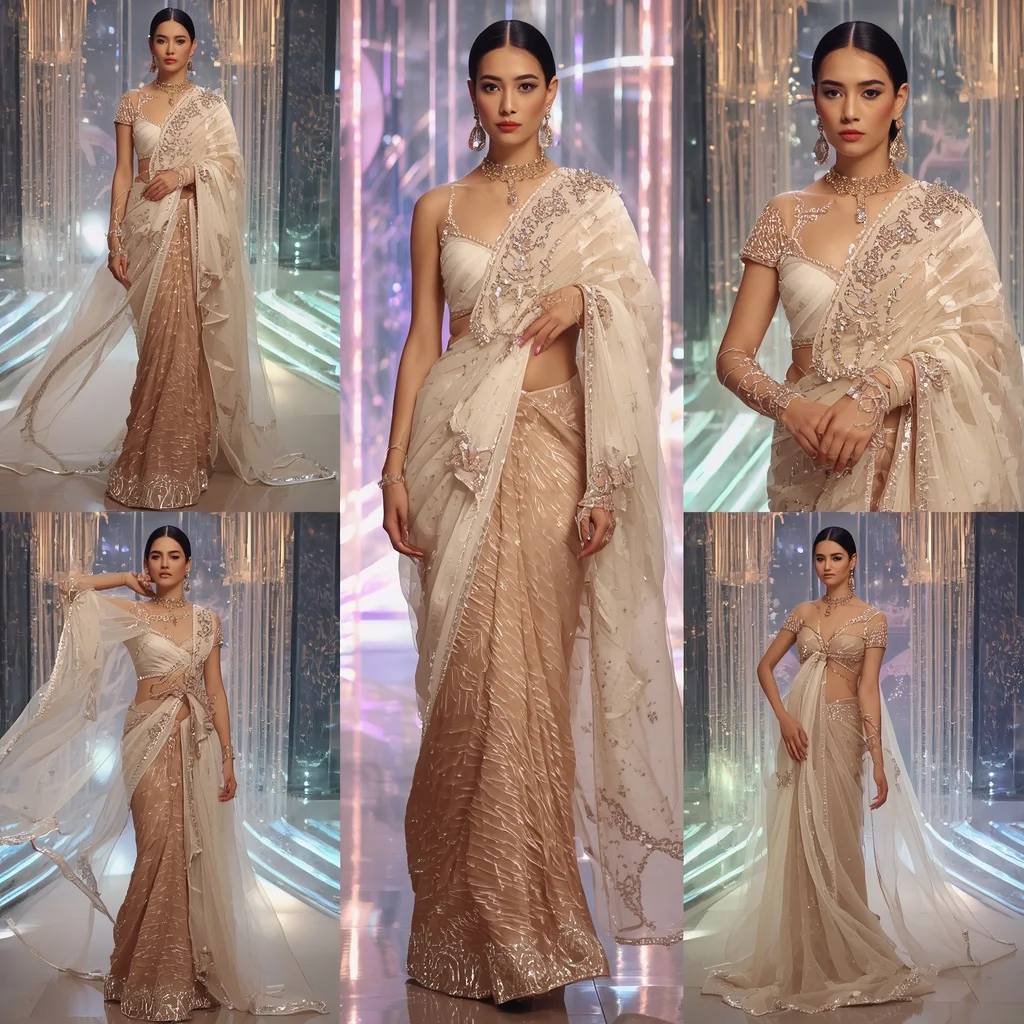 Celestial Royale Saree with Floating Prism Infinity Crystal Sanctuary | Modern Design Ai Prompt