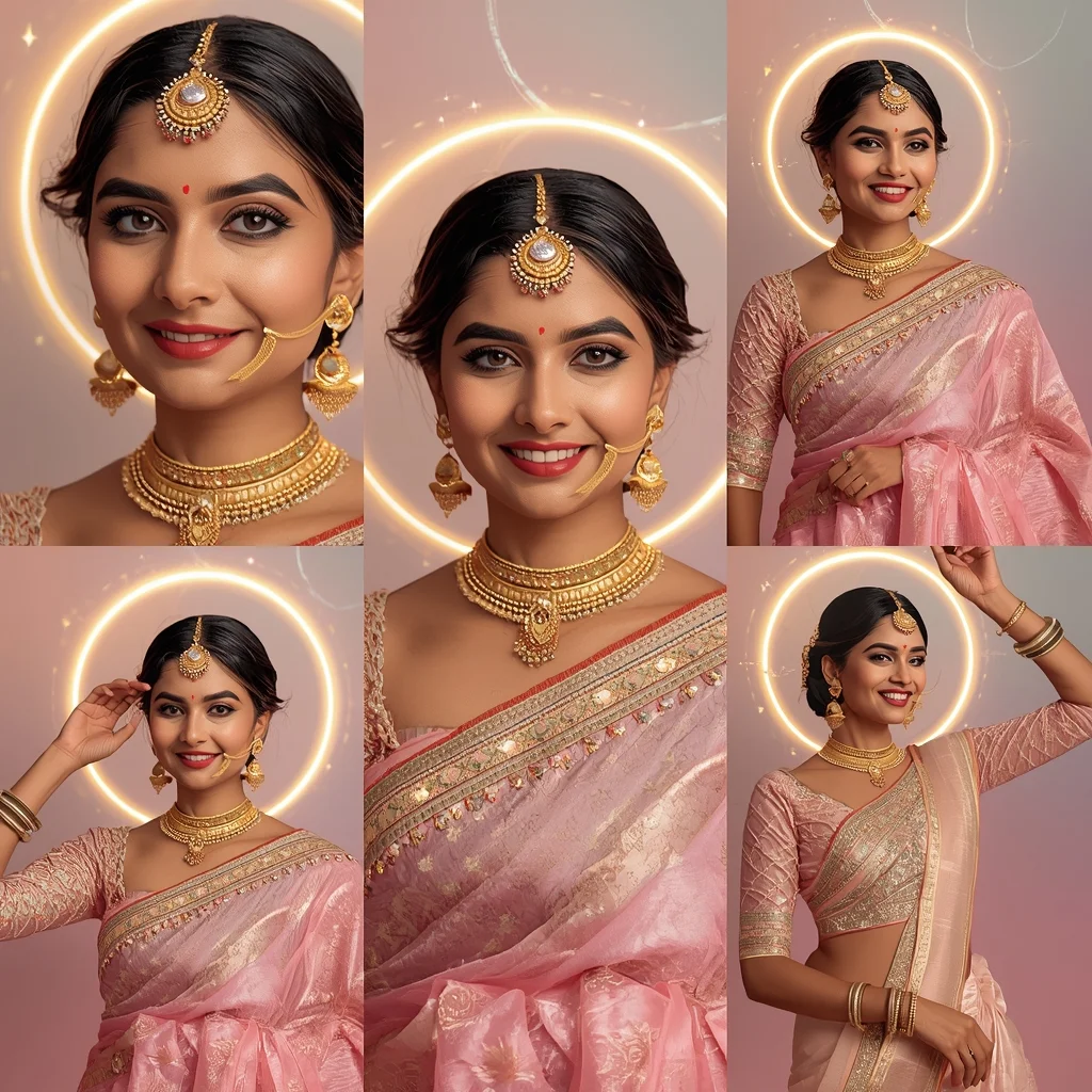 Cosmic Pulse Halo Orbit Pastel Saree Indian Woman Luxury Composition | Saree Prompt For Girls