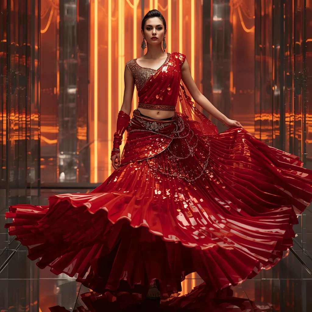 Crimson Inferno Crystal Saree with Prism Reflection Fortress | Gemini Saree Prompt