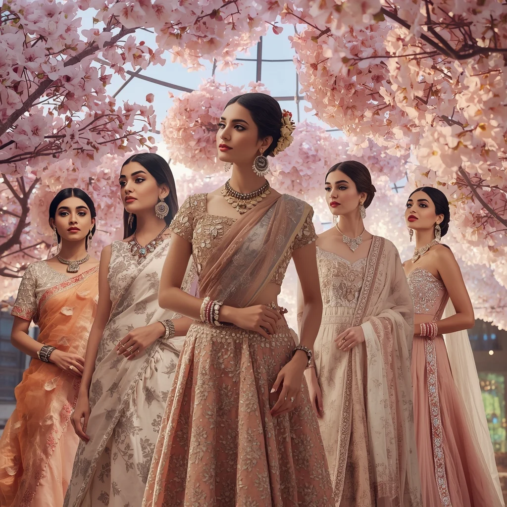 Crystal Blossom Dome Indian Dress Collage Image Prompt Festive Luxury Fashion | Stylish Girl Prompt Generator