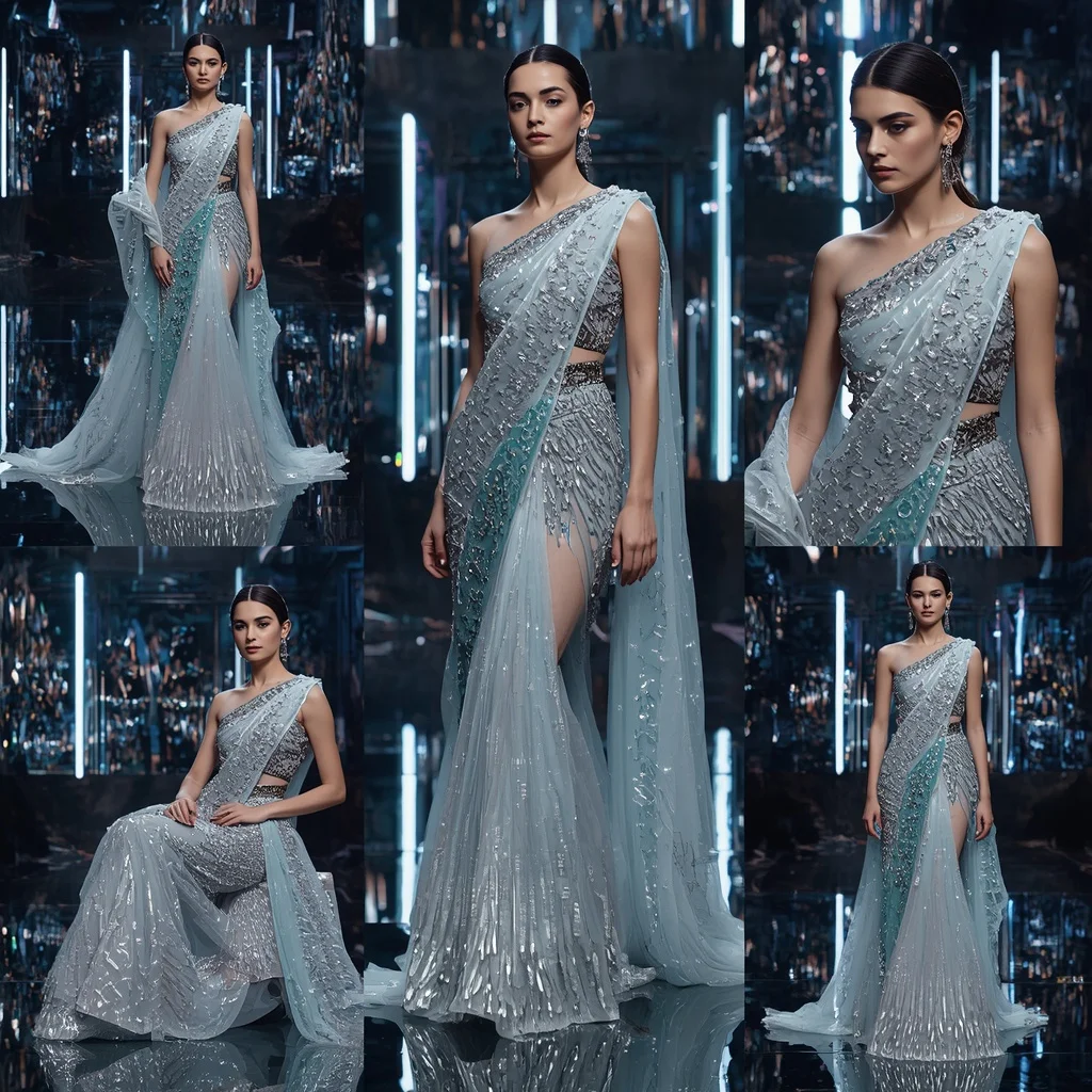 Diamond Pulse Couture Saree with Infinity Reflection Citadel | Prompt For Gemini