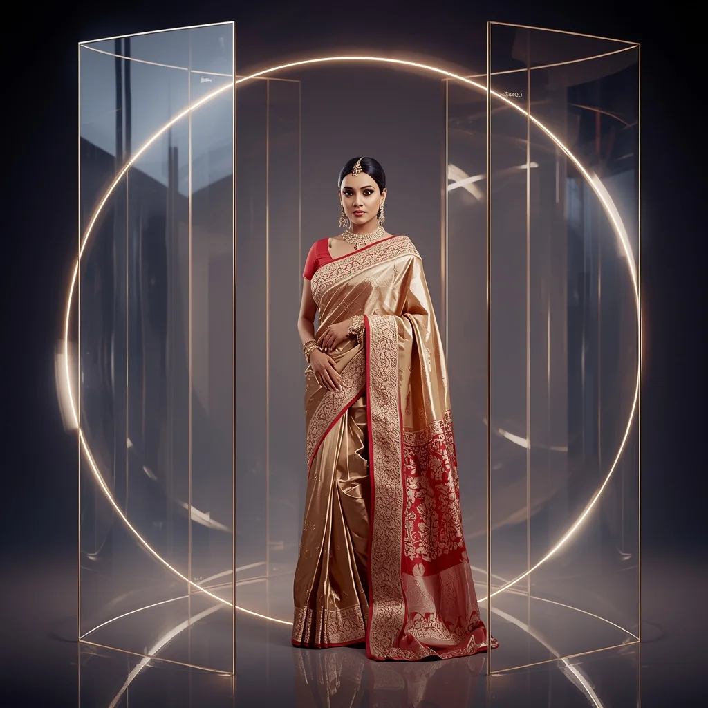 Fancy Festival Saree Glass Shine Aura Luxury Look | Retro Style Prompt For Gemini Girl In Saree Instagram