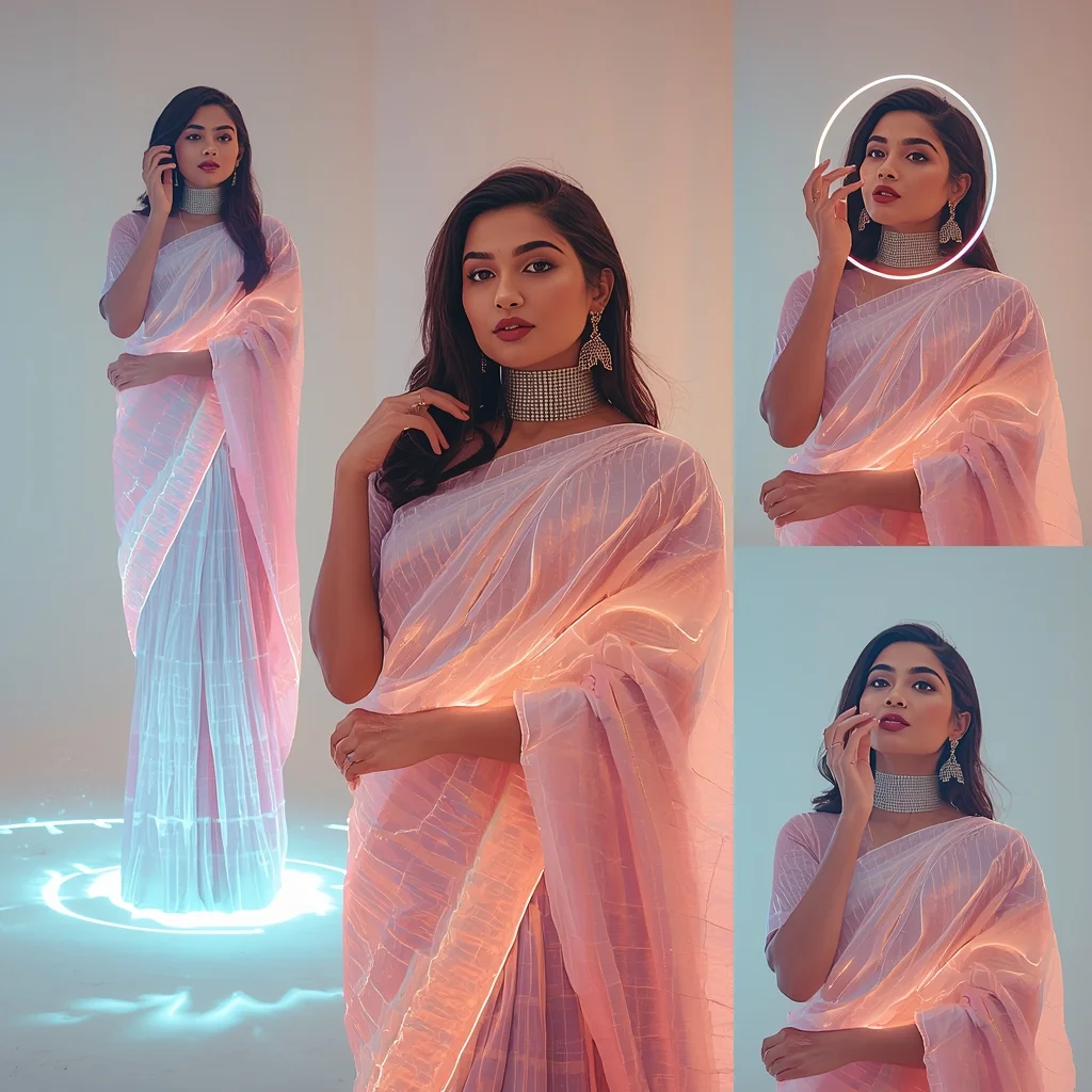 Fancy Festival Saree Hard-Light Projection Drape | Beautiful Saree Girl Ai Prompt