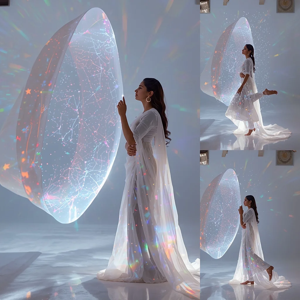 Fancy Festival Saree Holographic Constellation Chiffon | New Ai Prompt Girl Download