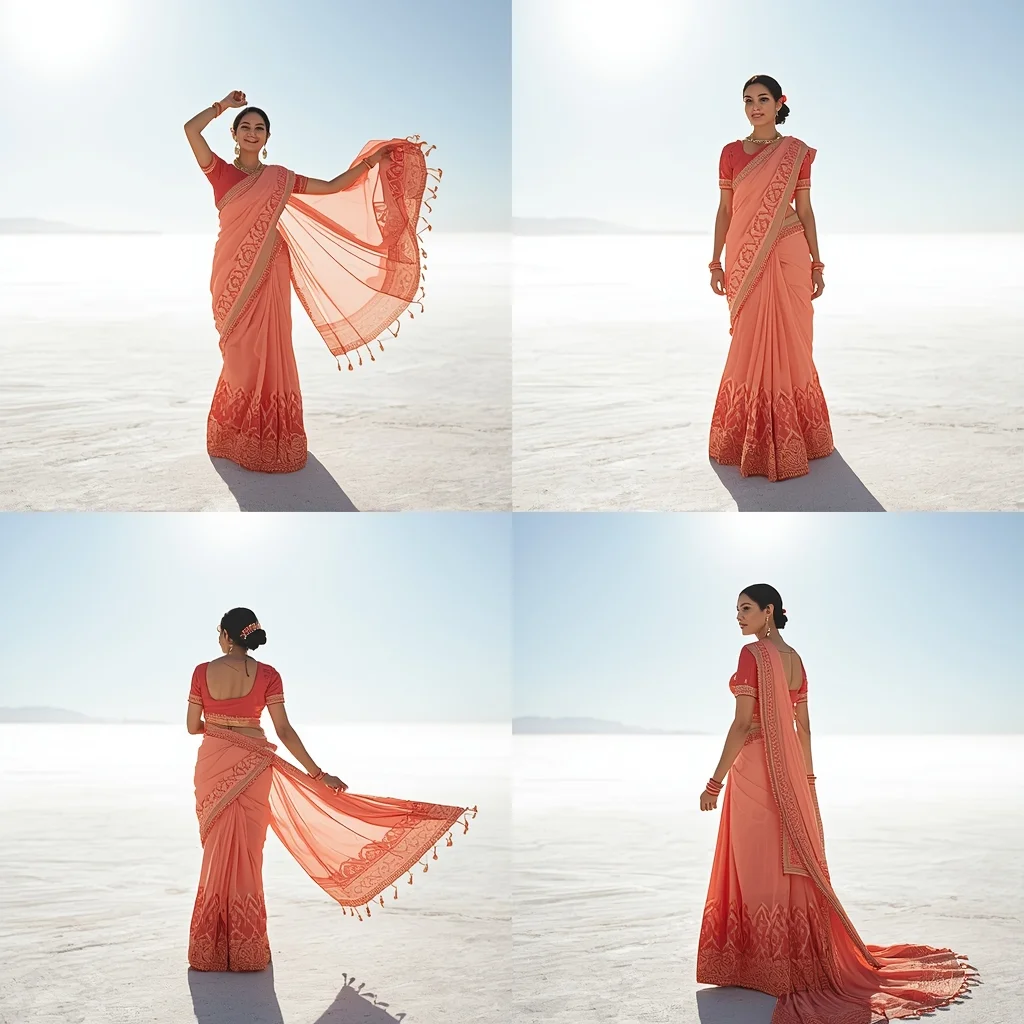 Fancy Festival Saree Sunlit Salt Flat Grid Ethereal | Saree Aesthetic Ai Prompt For Pinterest