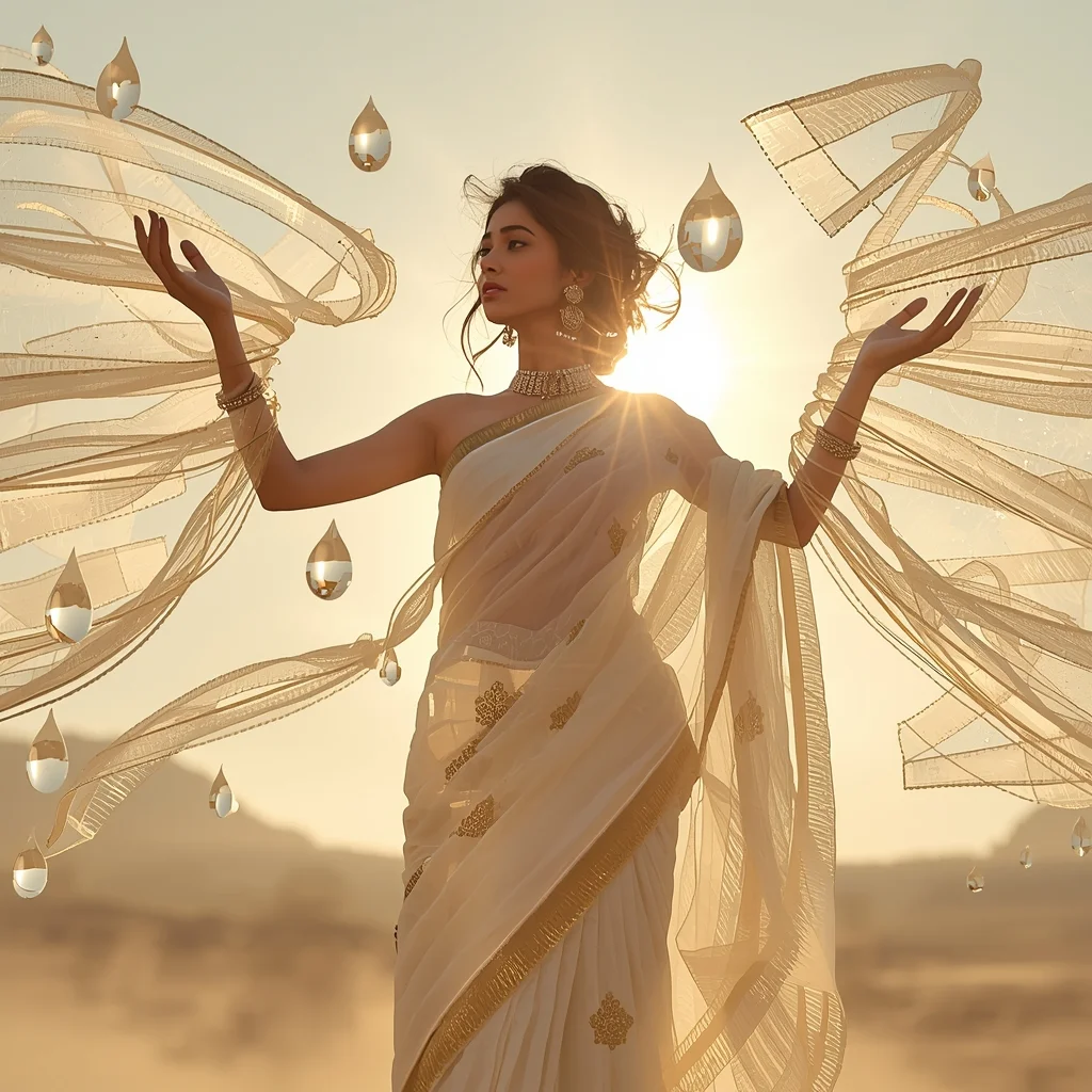 Festival Fancy Saree Gravitational-Lensing Echo-Trail Weave | Saree Trending Ai Prompt