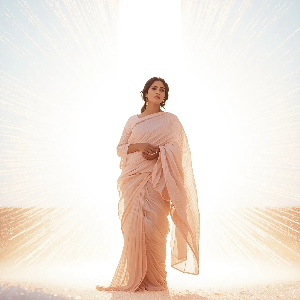 Festival Fancy Saree Holographic Pearl Mist | Prompt Seen Saree Girl