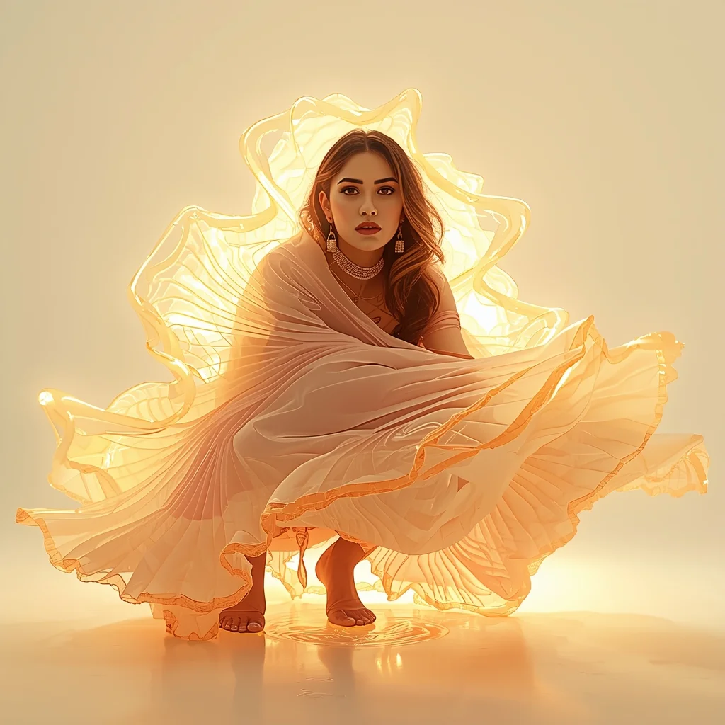 Festival Fancy Saree Smart-Glass Opacity Shift | Saree Pose Ai Prompt For Image Generation
