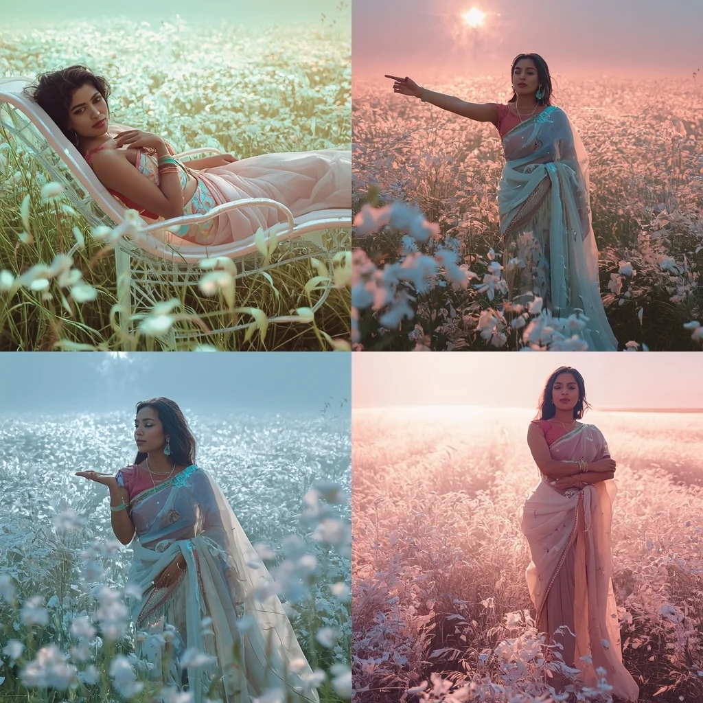 Festive Fancy Saree Bio-Luminescent Petal Drape | Gemini Saree Prompt