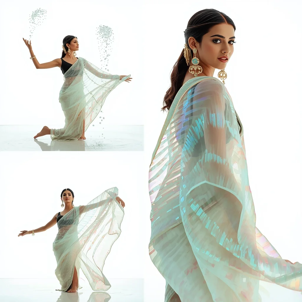 Festive Fancy Saree Holographic Water-Weave Drape | Saree Whatsapp Dp Ai Prompt