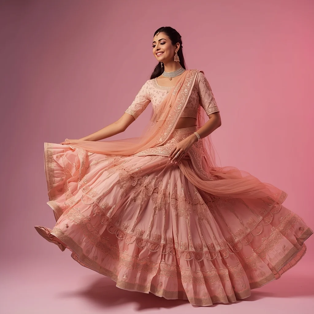 Festive Lehenga Girl Cross Lift Turn Bloom Expansion Pose | Chatgpt Prompt