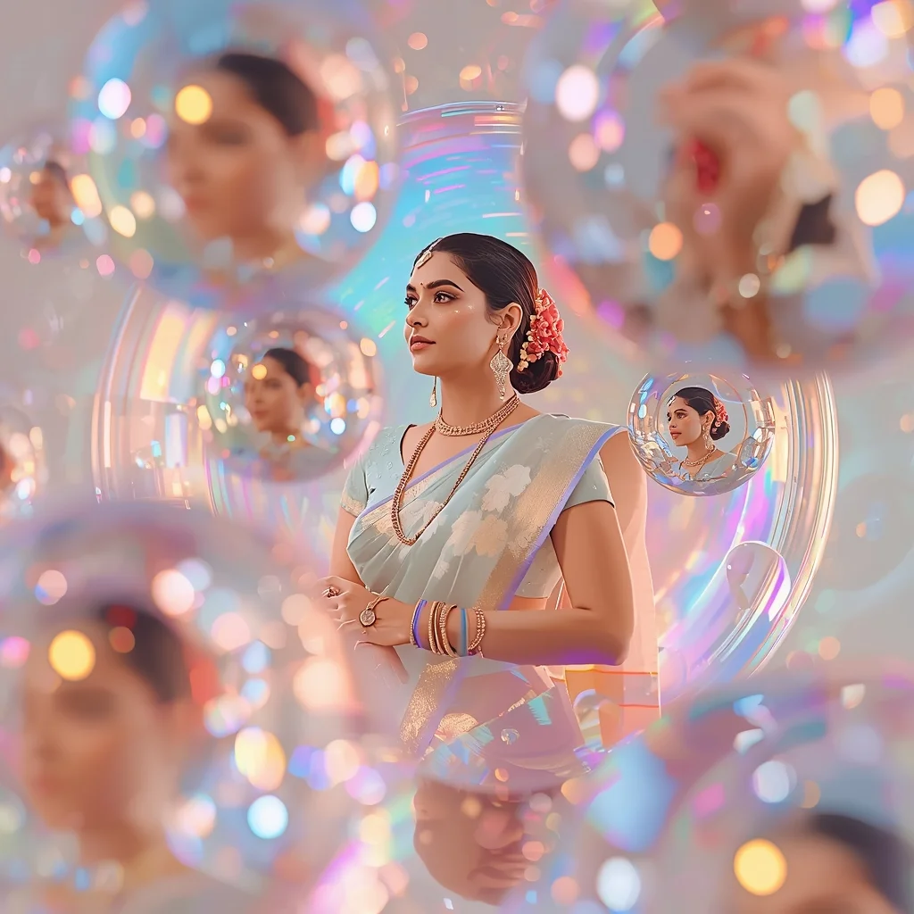 Festive Pastel Saree Chromatic Liquid Sphere Orbit Collage Luxury Cinematic | New Trending Prompt Chatgpt Link