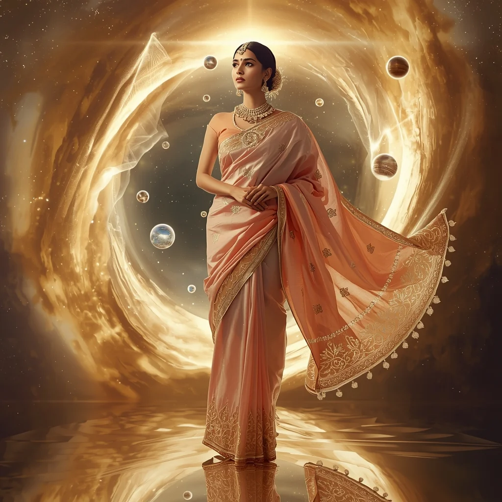 Festive Pastel Saree Golden Aurora Nebula Vortex Collage | Eternal Supreme Prompt | Image To Prompt