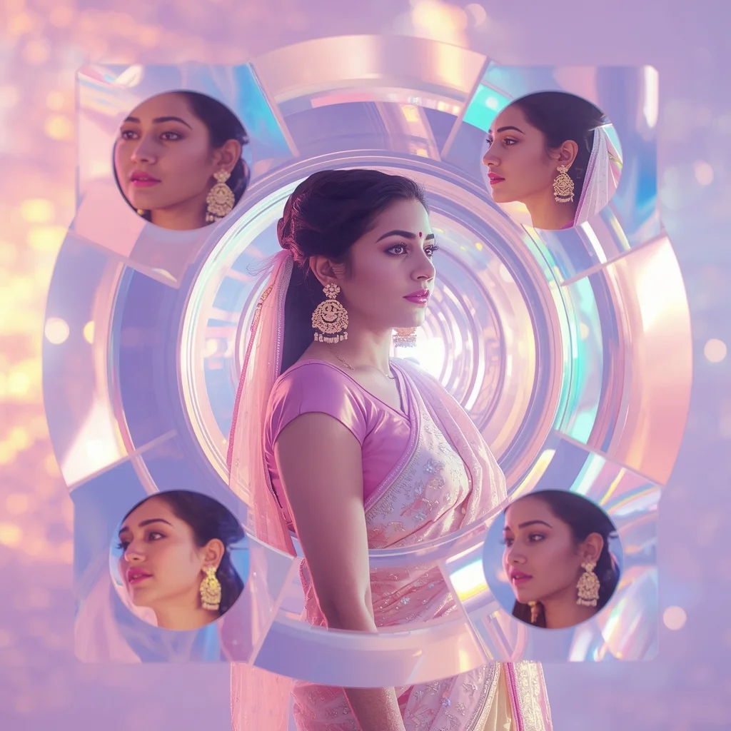 Festive Pastel Saree Holographic Prism Ring Layers Collage | Saree Reel Ai Prompt