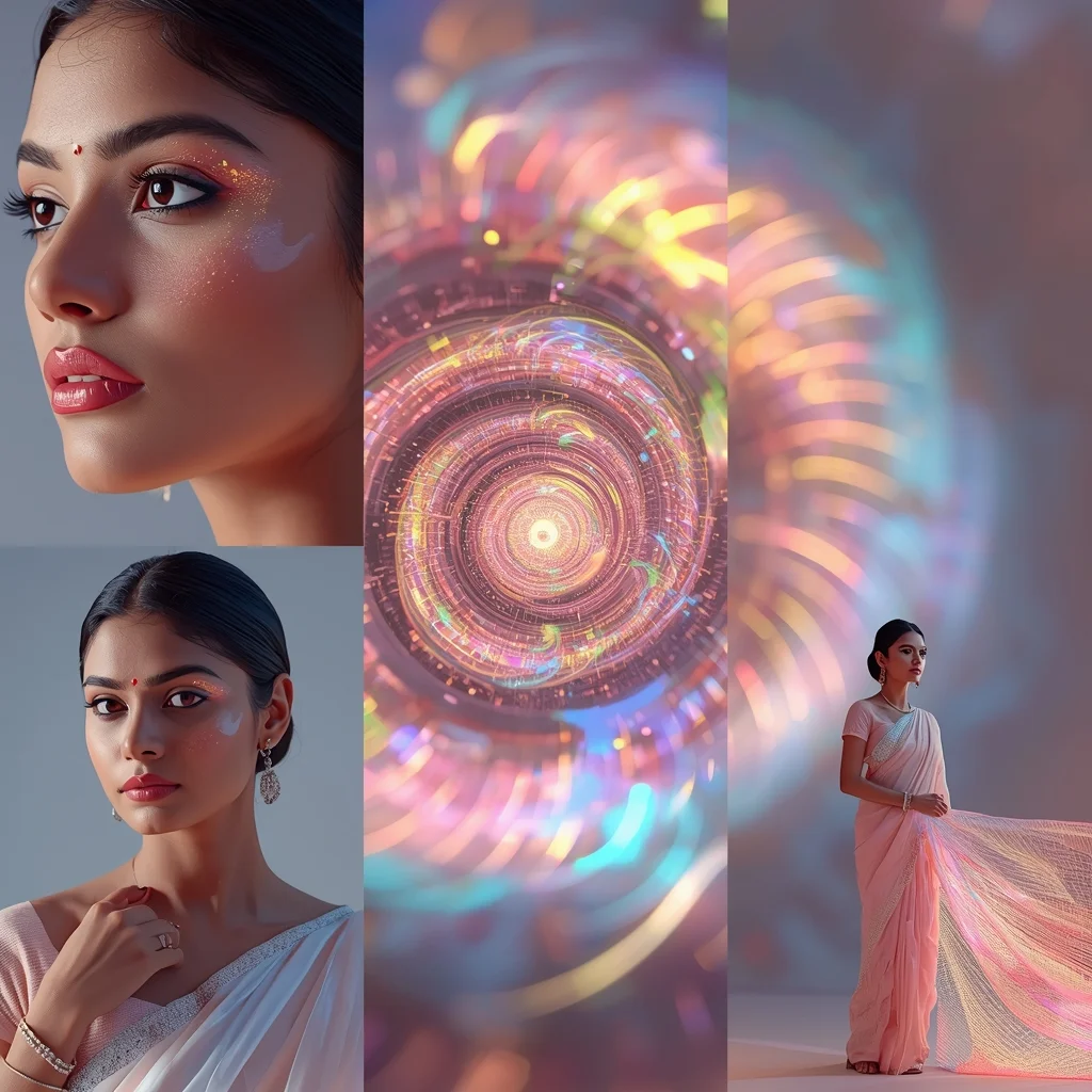 Festive Pastel Saree Hypnotic Ripple Vortex Energy Core Collage | Mesmerizing Glow Prompt | Prompt Seen Trending Girl Photo