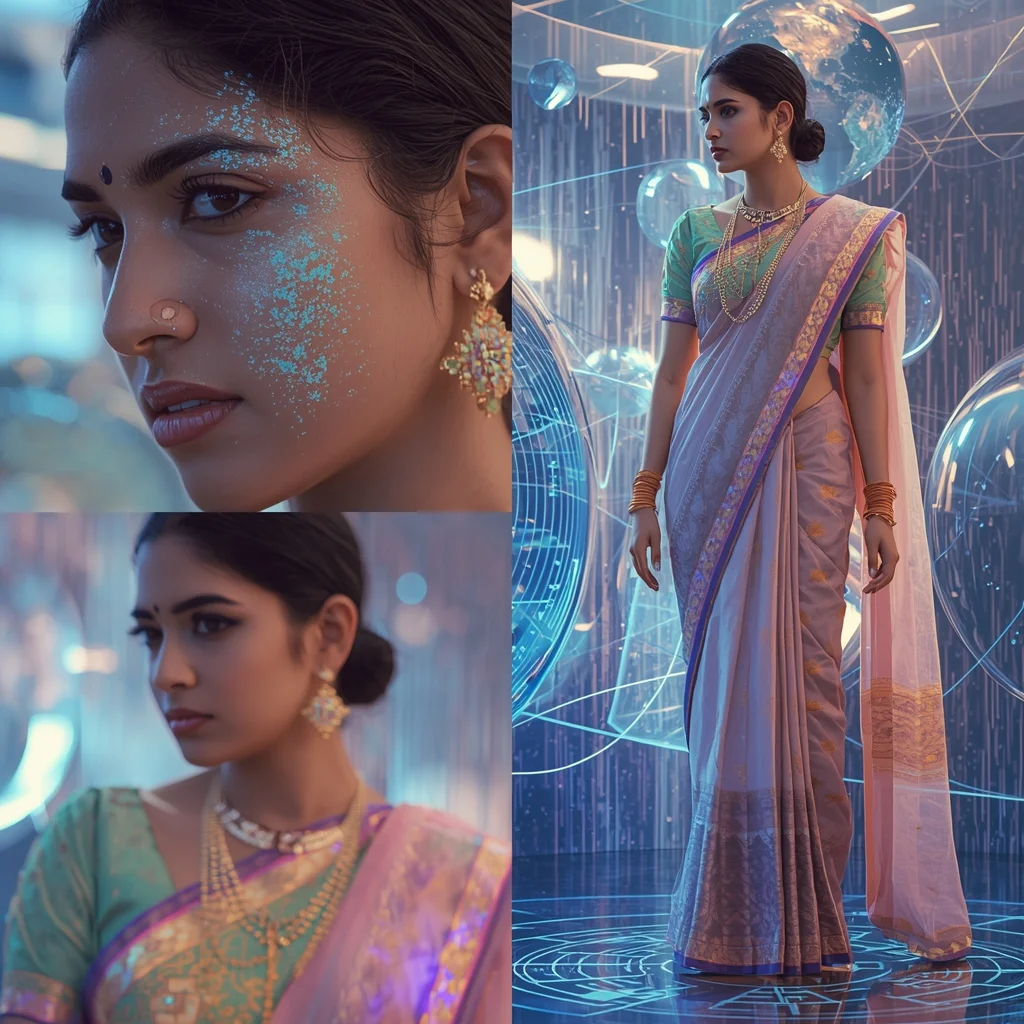 Festive Pastel Saree Infinite Feedback Across Universes Collage | Multiverse Echo Luxury Prompt | Saree Prompt For Women