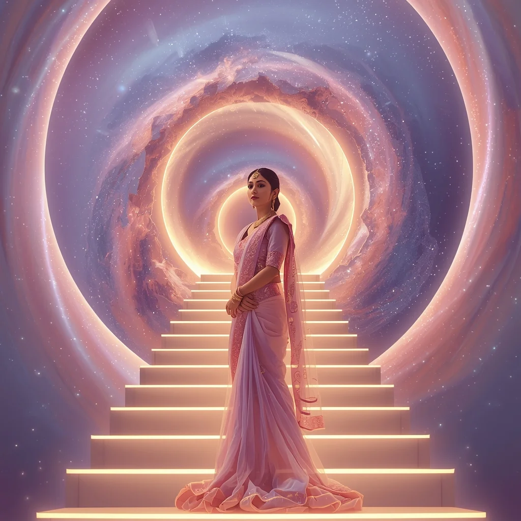 Festive Pastel Saree Infinite Stair Nebula Vortex Collage | Cosmic Structure Prompt | Gemini Saree Prompt For Instagram