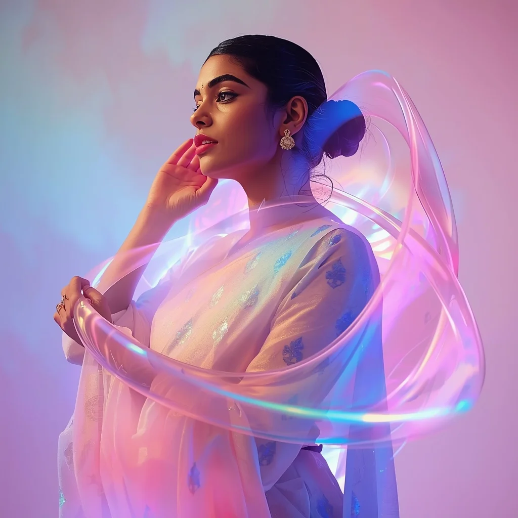 Festive Pastel Saree Liquid Aurora Borealis Flow Collage Premium Cinematic | Prompt For Girls College Instagram