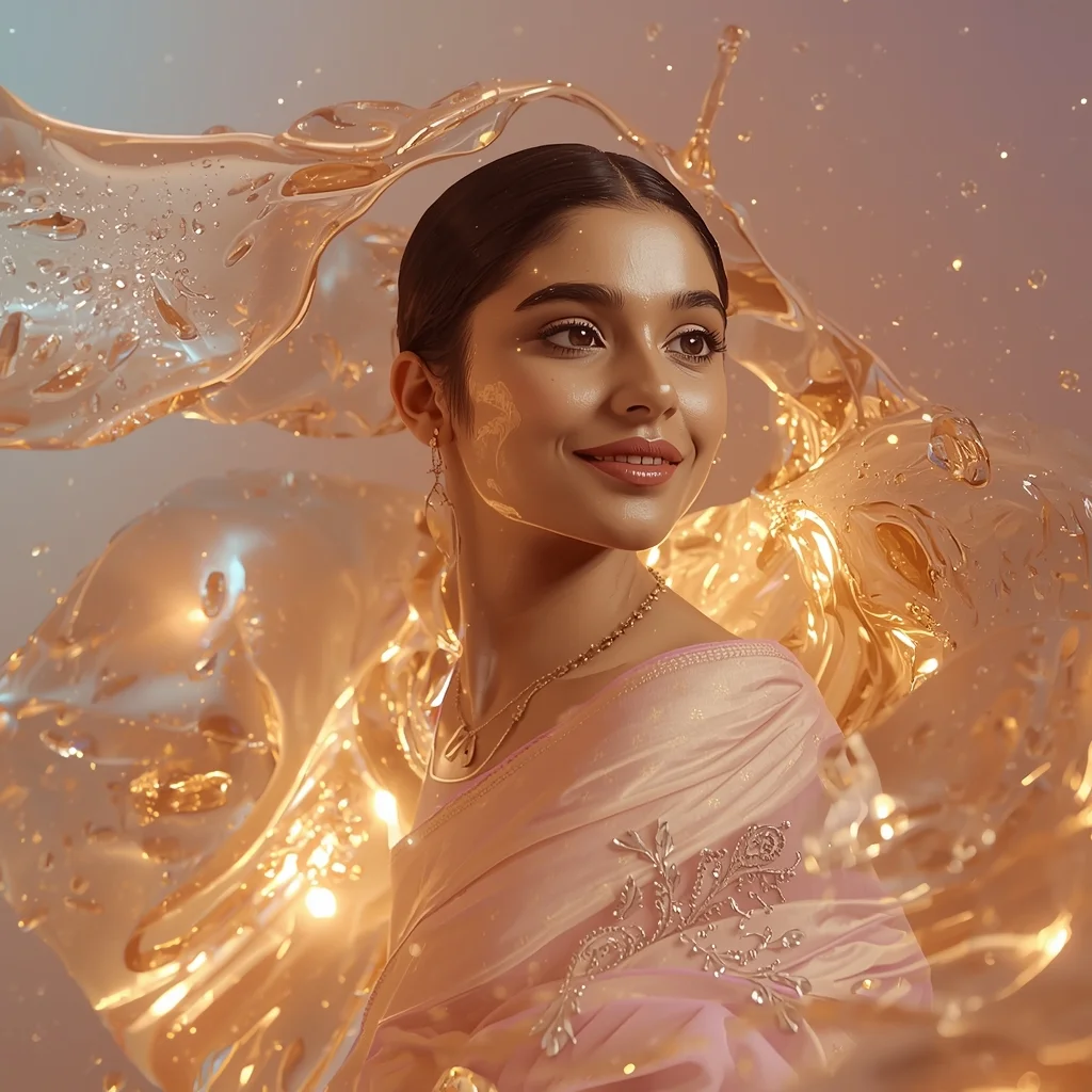 Festive Pastel Saree Liquid Topaz Glow Flow Collage Luxury Cinematic | Saree Profile Pic Ai Prompt