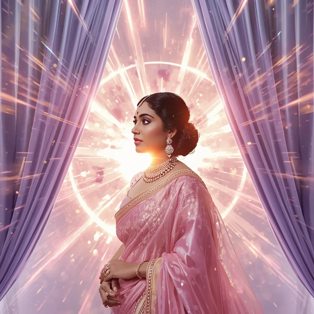 Festive Pastel Saree Magnetic Curtain Energy Explosion Collage | Dramatic Fusion Prompt | Aesthetic Saree Ai Prompt