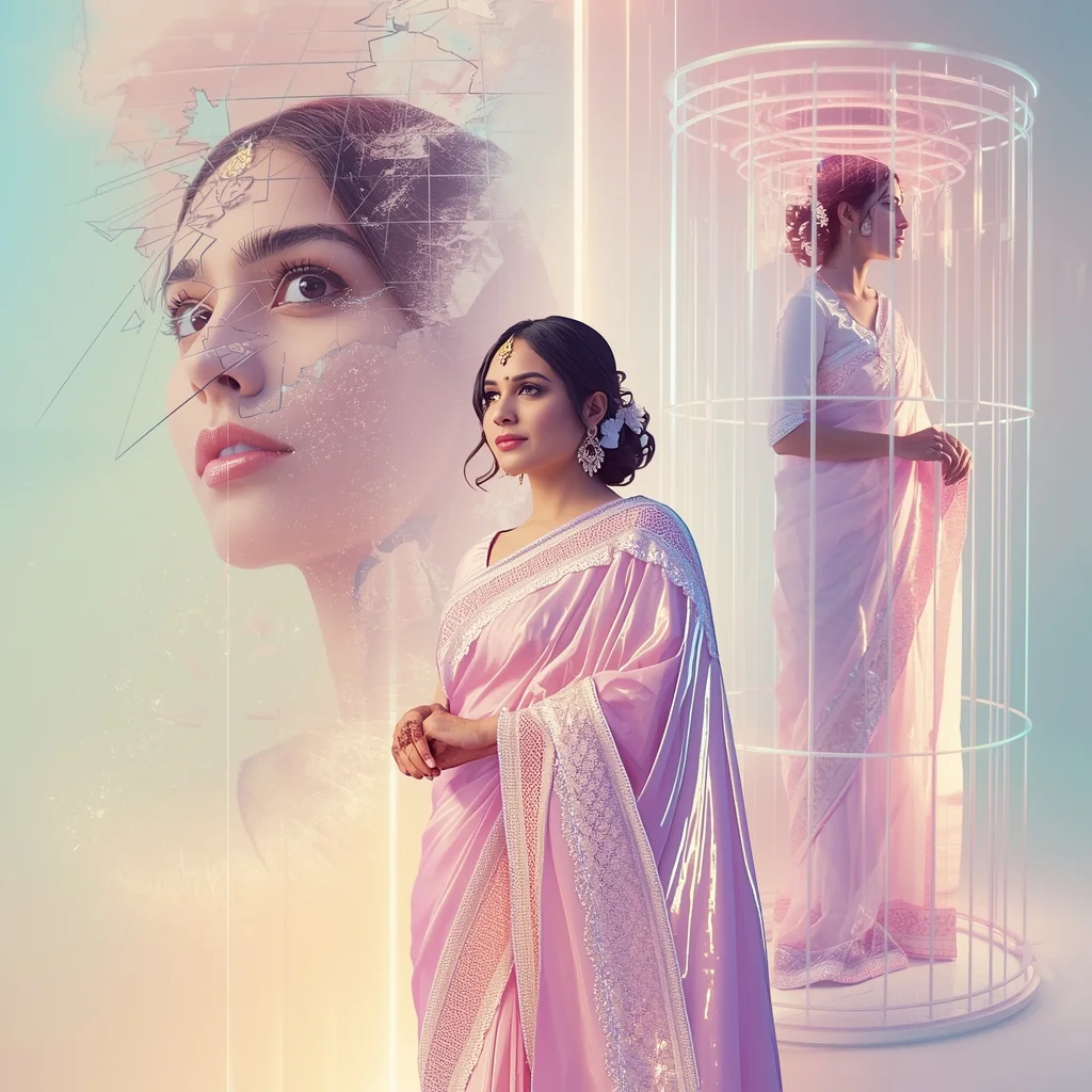 Festive Pastel Saree Magnetic Grid Tornado Cage Collage | Futuristic Power Prompt | Saree Ai Prompt Copy Paste For Gemini