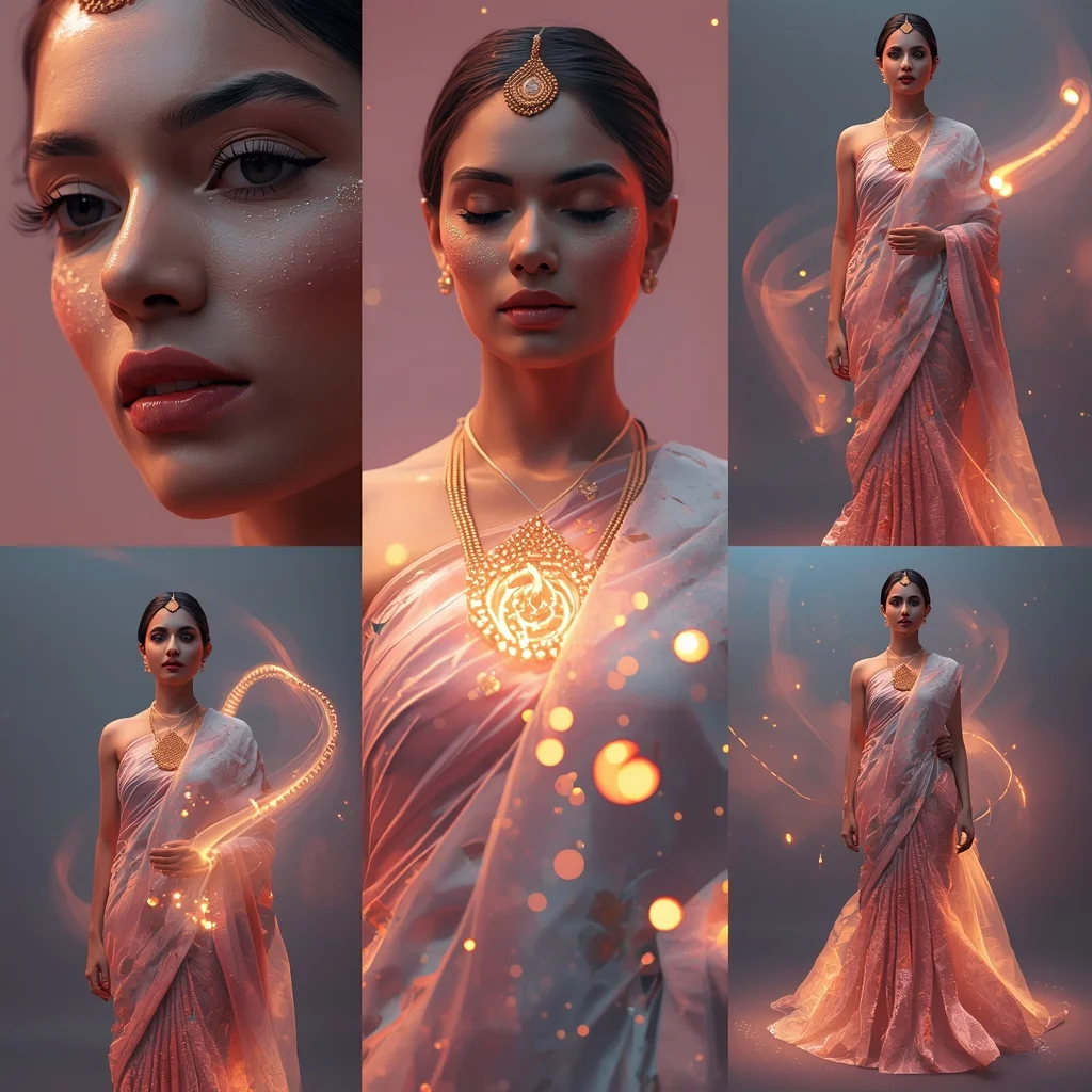 Festive Pastel Saree Mesmerizing Ripple Vortex Energy Core Collage | Mesmerizing Glow Prompt | Saree Whatsapp Dp Ai Prompt