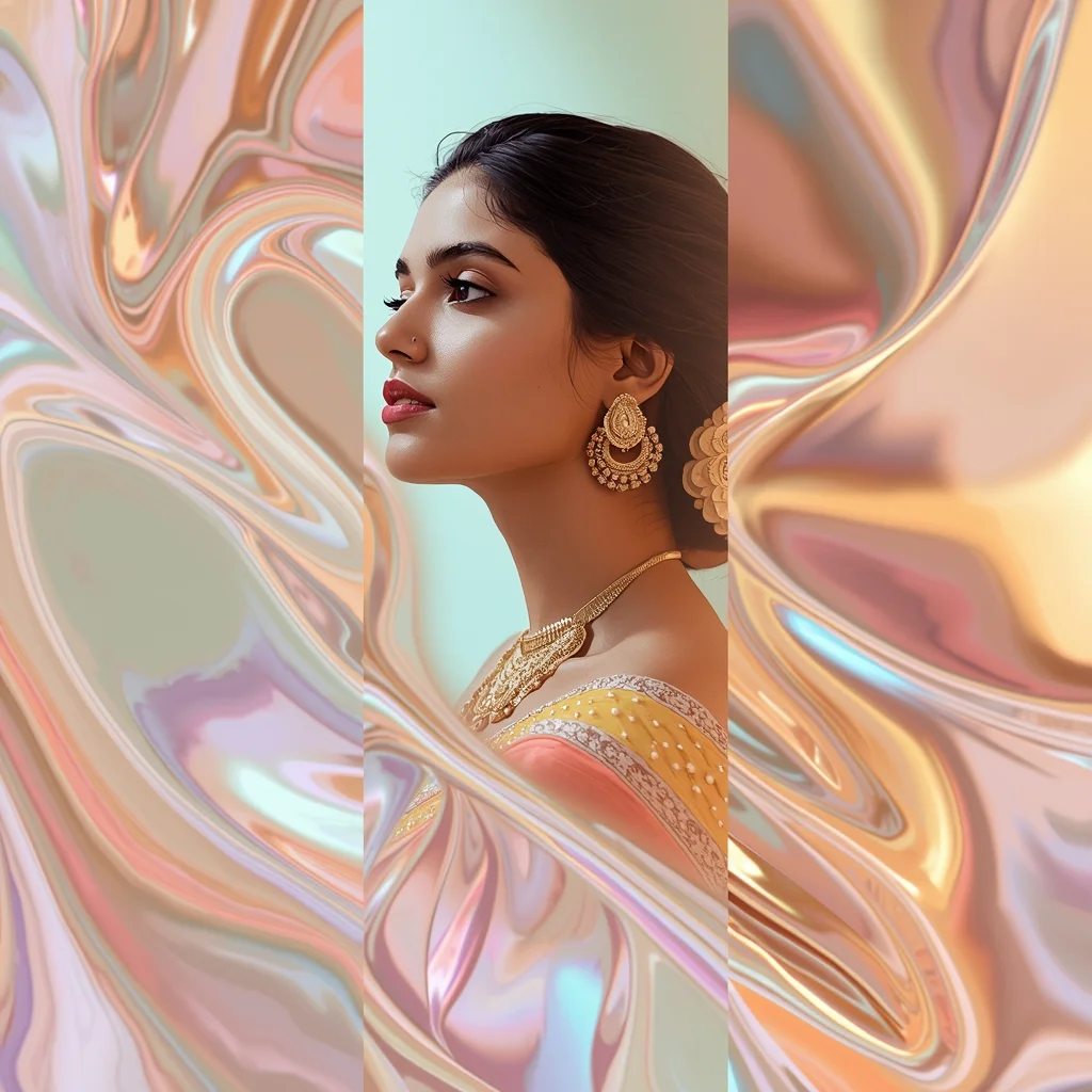 Festive Pastel Saree Mirror Flow Collage | Indian Girl Reflection Motion Aesthetic Soft Cinematic Viral Prompt | Saree Prompt For Gemini