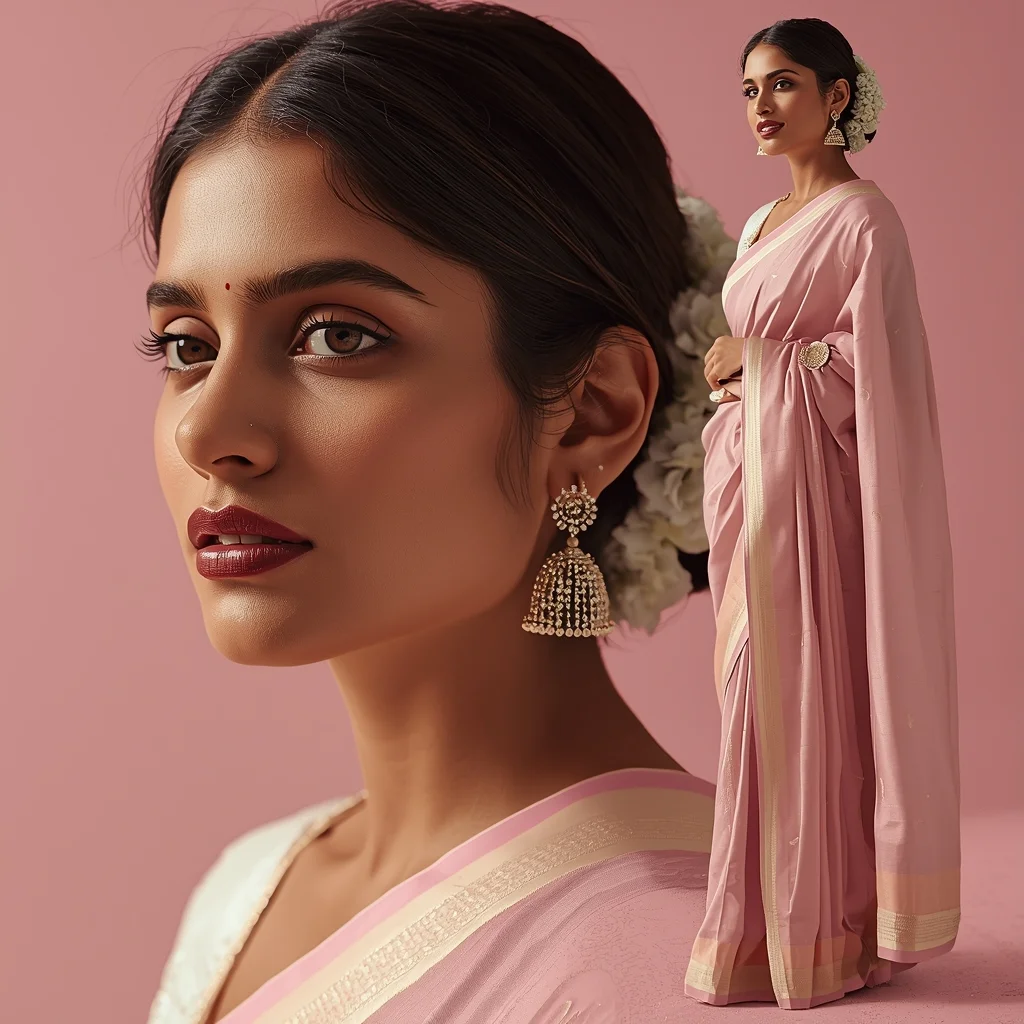 Festive Pastel Saree Perceptual Gravity Collage | Visual Pull Premium Prompt | Saree Aesthetic Ai Prompt For Pinterest