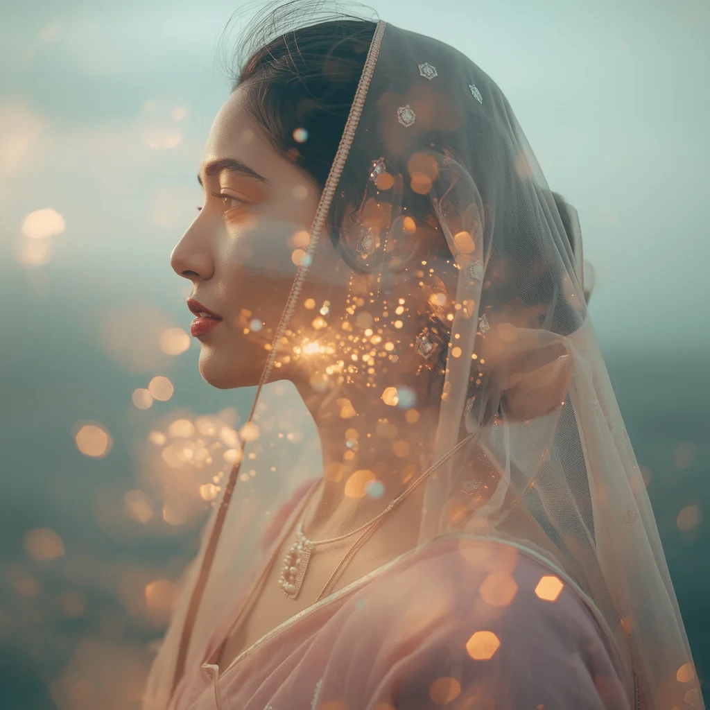Festive Pastel Saree Poetic Double Exposure Dream Loop Collage | Artistic Reflection Prompt | Saree Ai Prompt