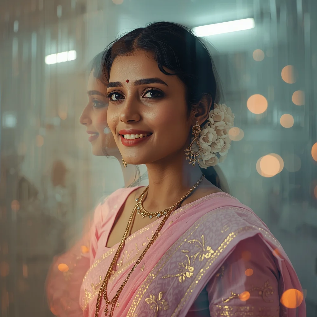 Festive Pastel Saree Poetic Double Exposure Dream Loop Collage | Artistic Reflection Prompt | Saree Girl Ai Prompt