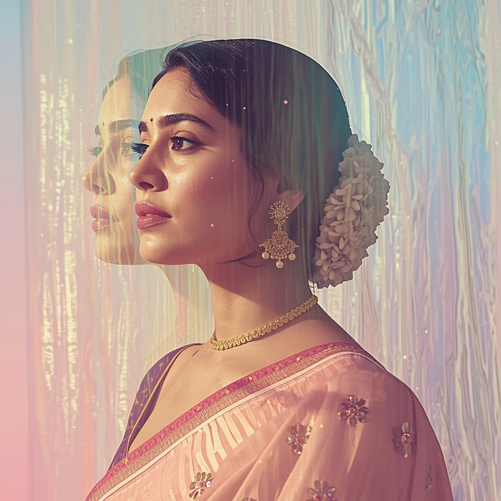 Festive Pastel Saree Quantum Caustic Grid Light Field Collage | Prompt For Gemini Saree