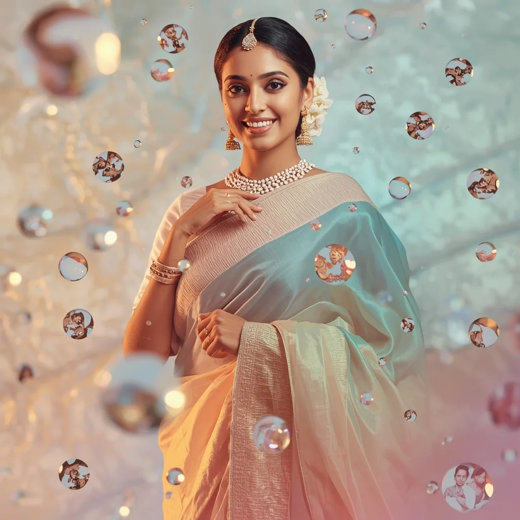 Festive Pastel Saree Quantum Liquid Levitation Collage Modern Cinematic | Saree Prompt For Instagram