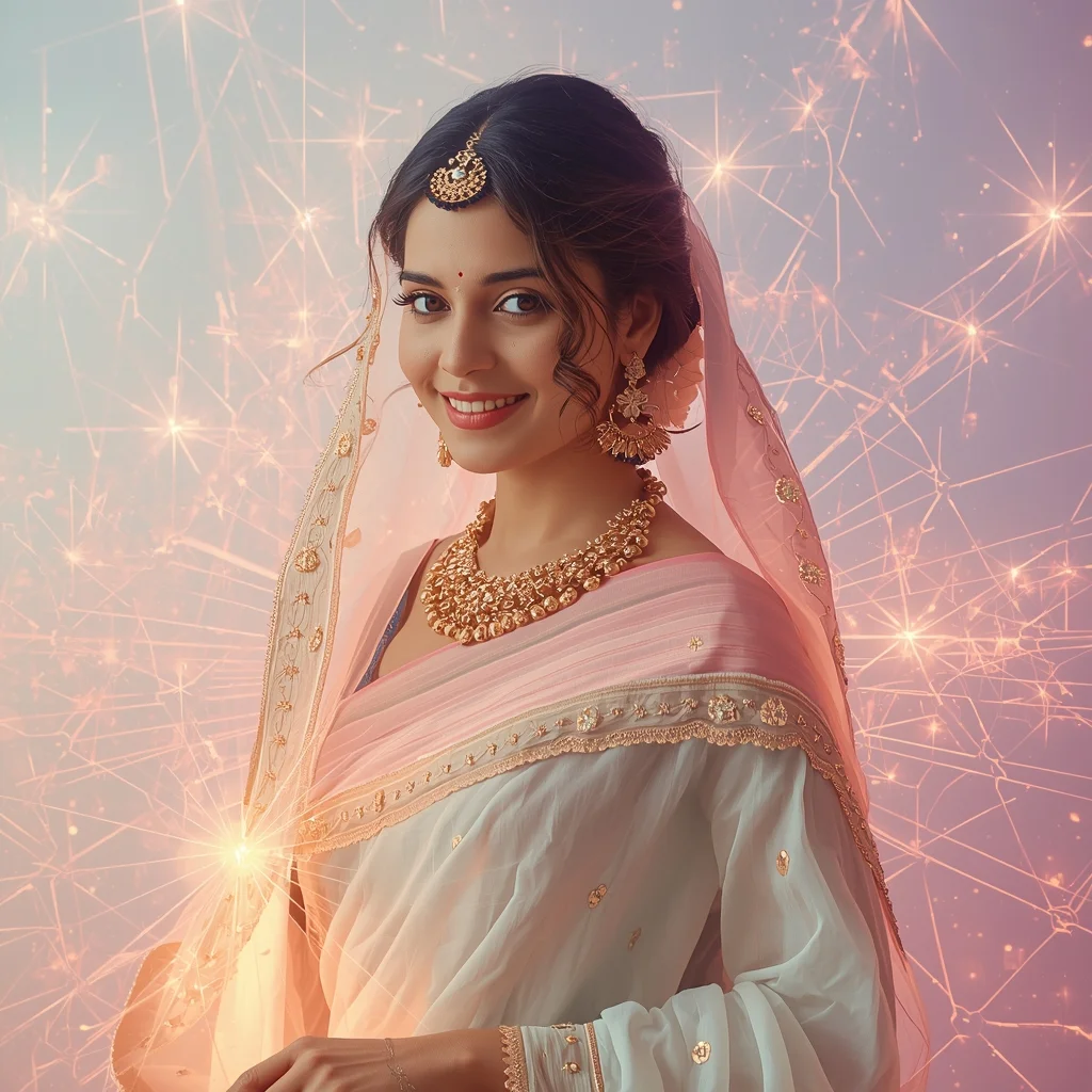 Festive Pastel Saree Quantum String Theory Web Collage Premium Cinematic | Indian Saree Ai Prompt