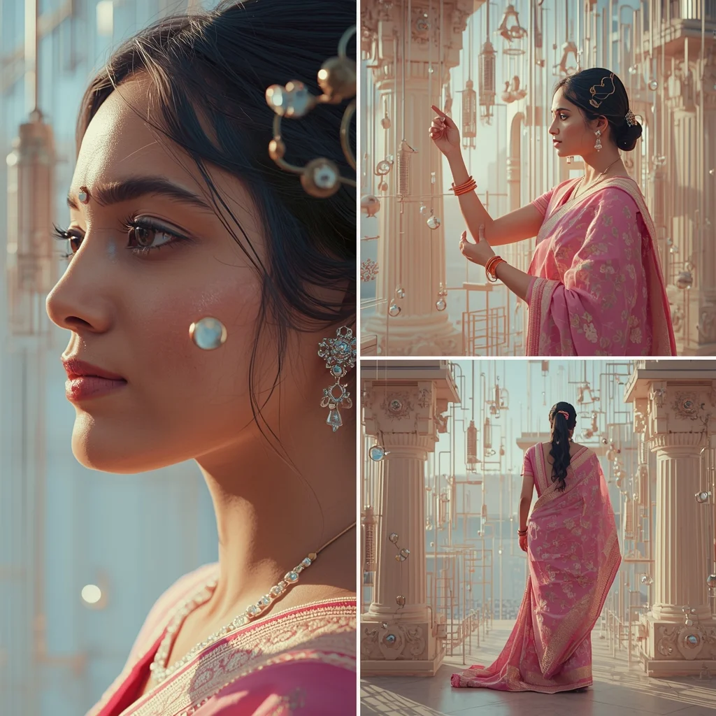 Festive Pastel Saree Reality Evolves Into Unknown Systems Collage | New Universe Logic Luxury Prompt | ChatGPT Ai Prompt