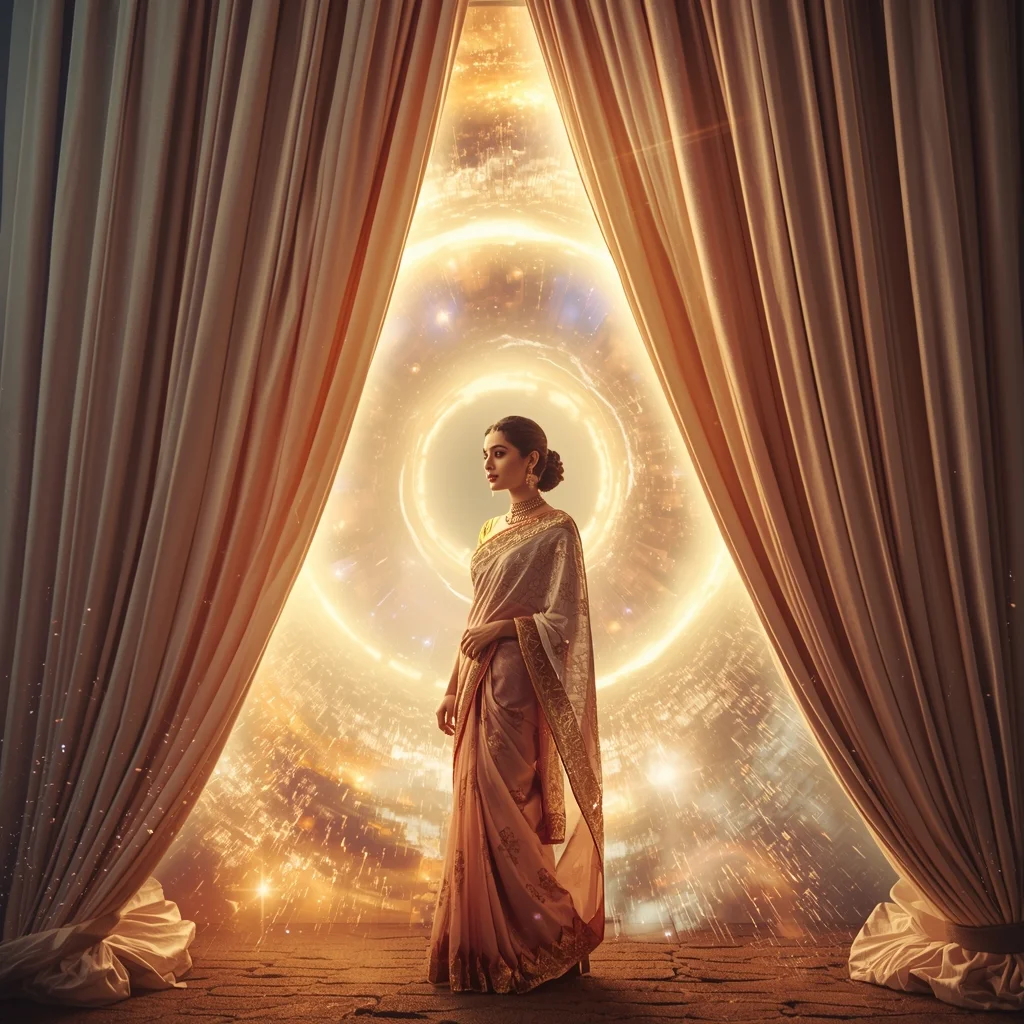 Festive Pastel Saree Royal Magnetic Curtain Cosmic Burst Collage | Grand Epic Prompt | Aesthetic Saree Ai Prompt
