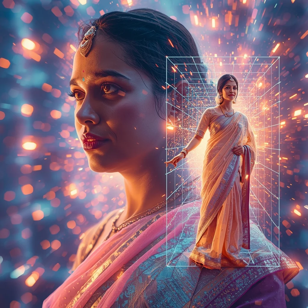 Festive Pastel Saree Supreme Quantum Magnetic Grid Collage | Hyper Futuristic Prompt | Chatgpt Photo Editing Prompts For Girl Traditional