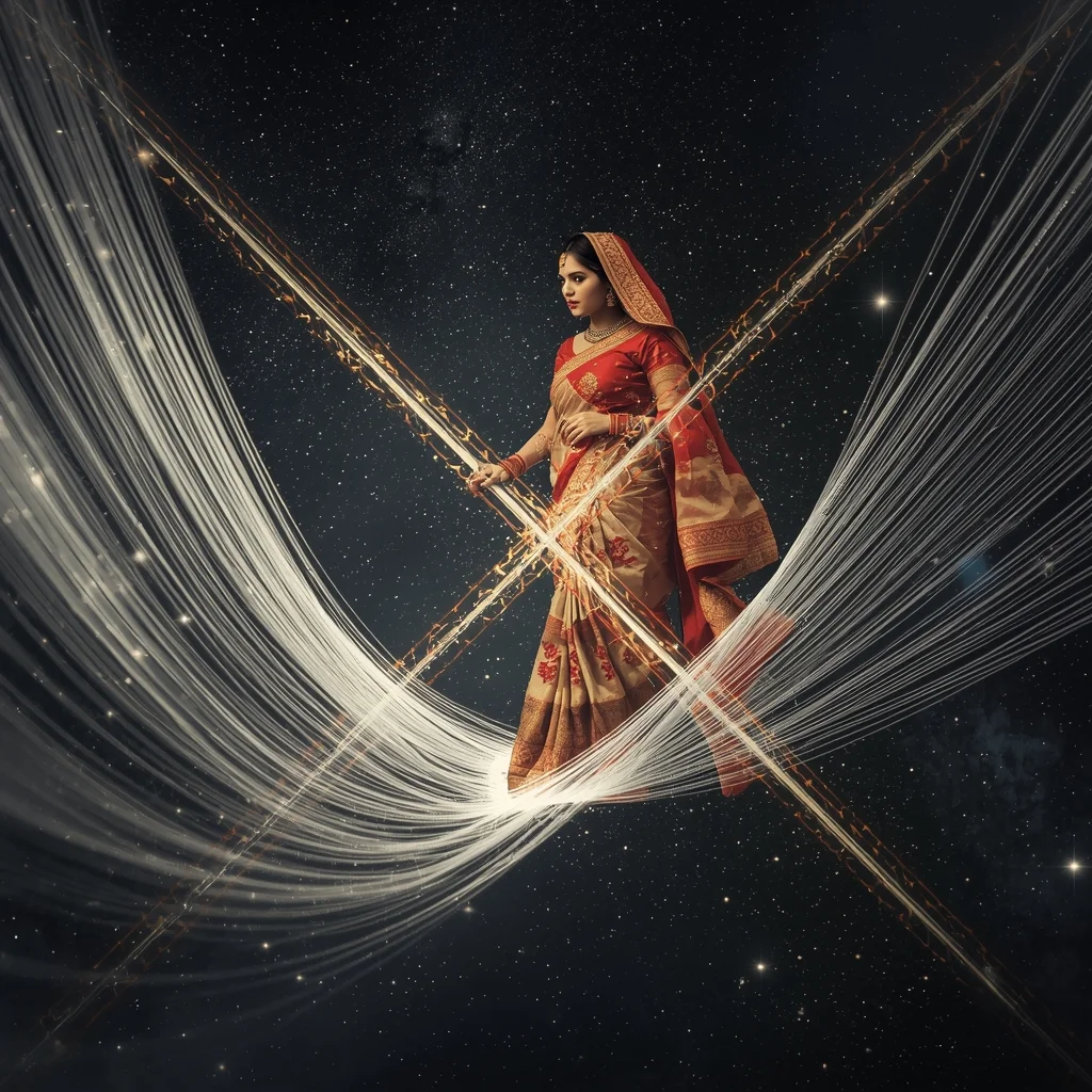 Festive Saree Cosmic Arachnid Weave Collage | Starlight Loom Prompt | Prompt For Gemini Ai Girl Style Trending Instagram Link