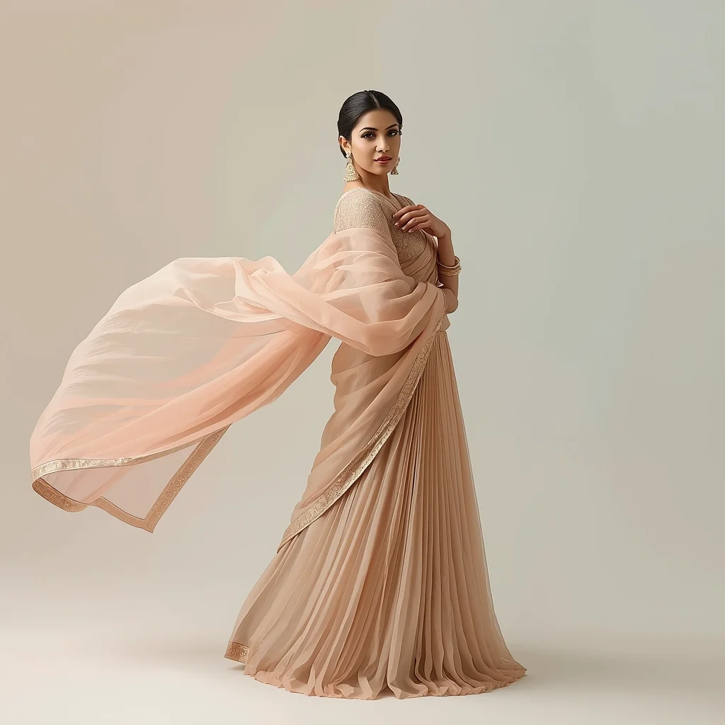 Festive Saree Girl Soft Reverse Arc Dupatta Sweep Pose | Saree Prompt For Instagram