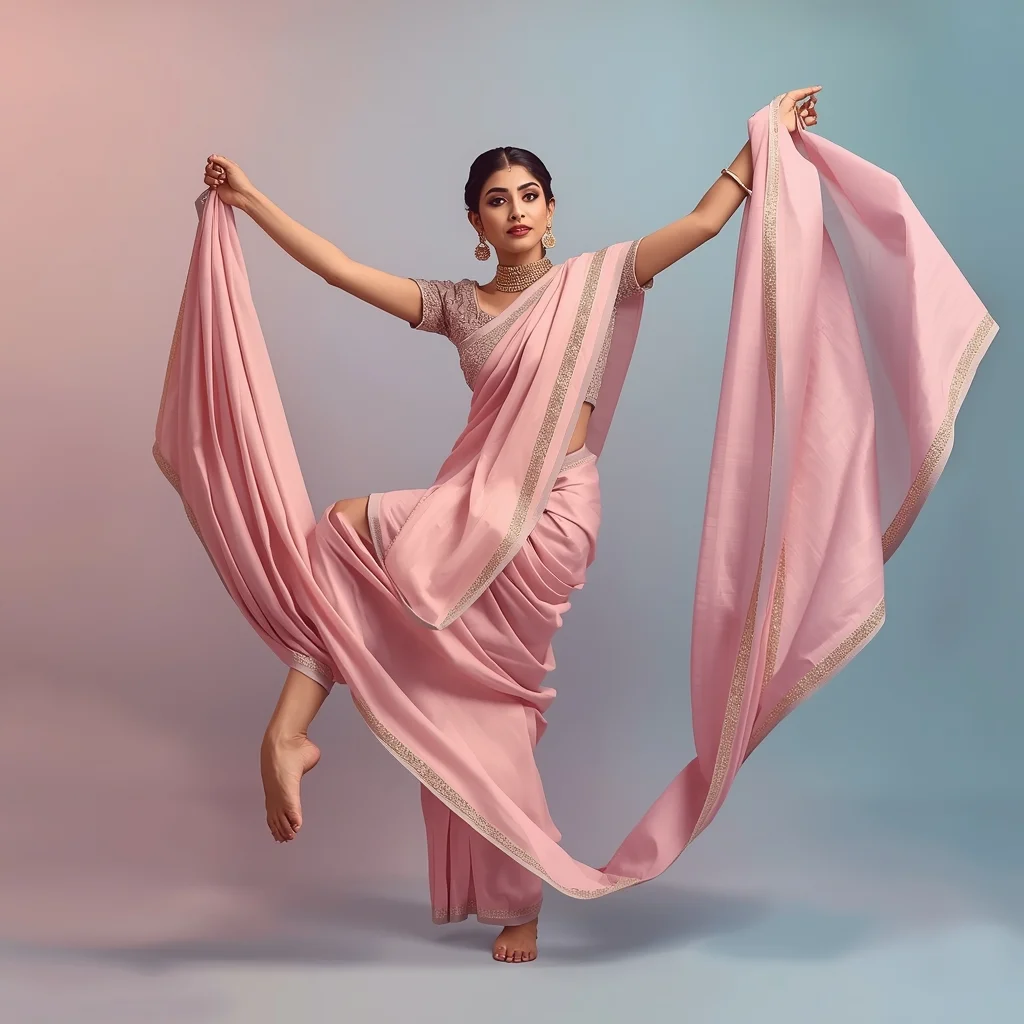 Festive Saree Girl Toe Lift Spiral Flow Dupatta Pose | Hd Image Prompt