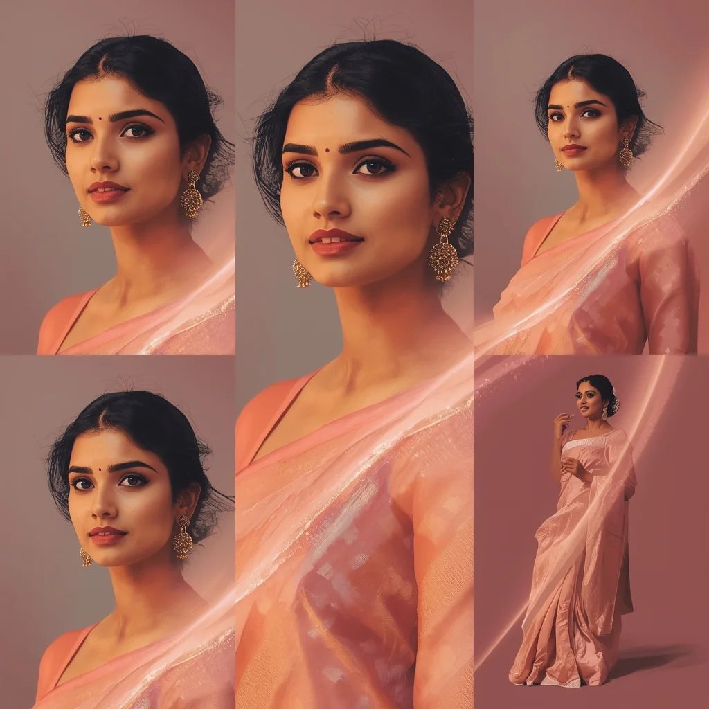 Galaxy Pulse Halo Wave Pastel Saree Indian Woman Luxury Composition | Saree Pose Ai Prompt