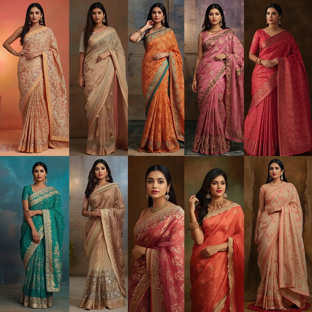 Grand Modern Festive Saree Collage with Stylish Poses | Luxury Fancy Saree Inspiration | Travel Ai Prompt