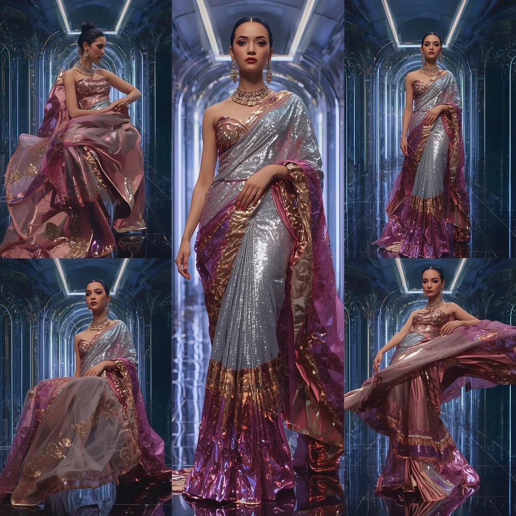 Holographic Dynasty Saree with RGB Infinity Crystal Universe Hall | 3d Animation Ai Prompt
