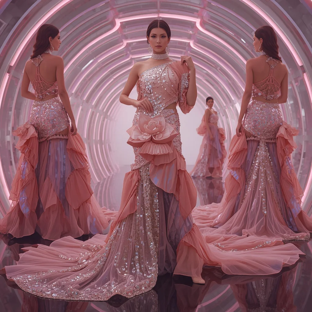 Holographic Lotus Royale Saree with Infinity Bloom Corridor | Grok Ai Prompt