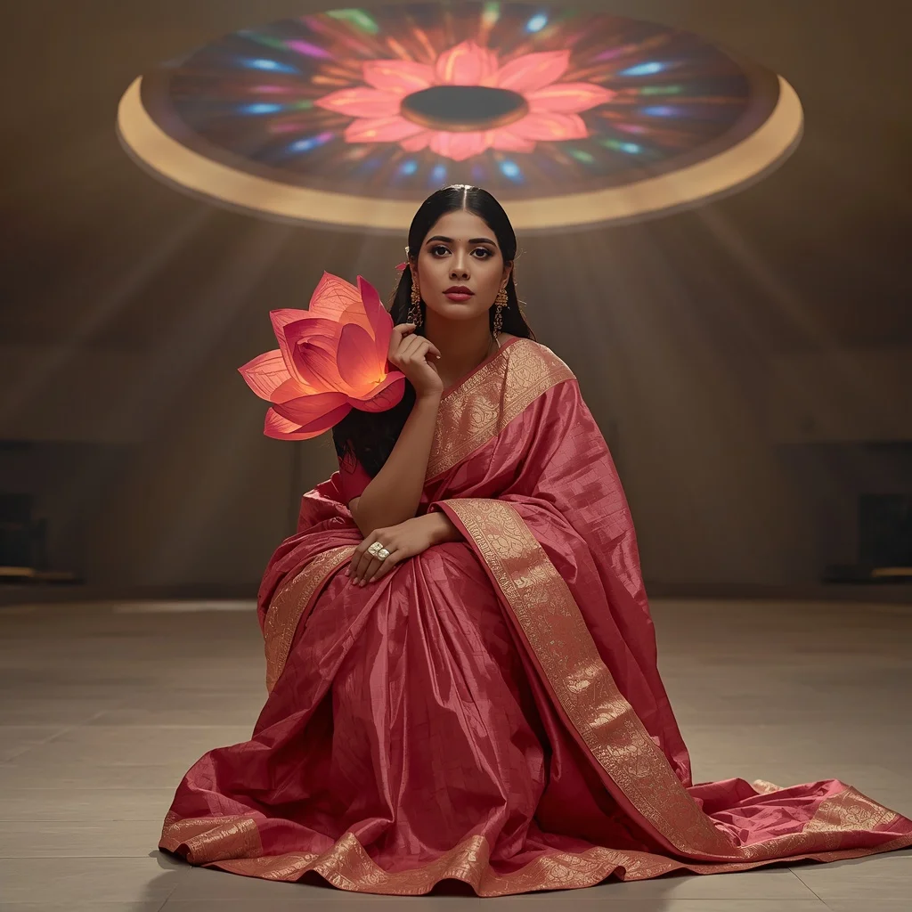 Kinetic Lotus Saree with Radiant Flower Oculus | Bridal Saree Ai Prompt For Instagram Reel