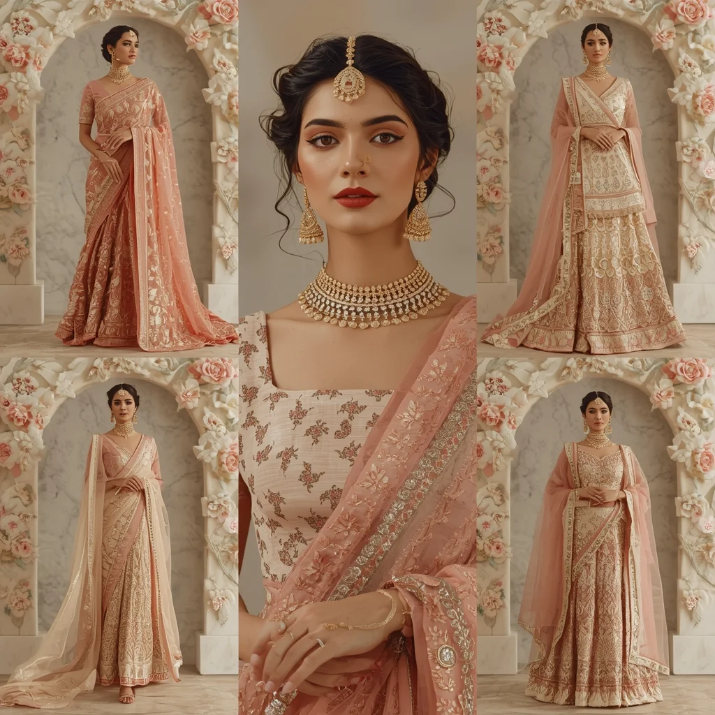 Luxe Marble Bloom Indian Dress Collage Image Prompt Festive Premium Couture | Chat Gpt Prompt For Image Editing