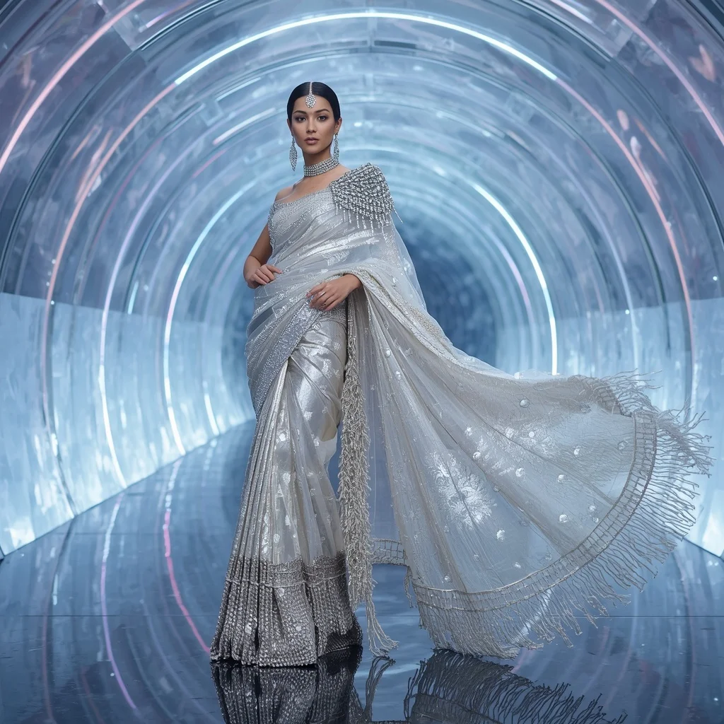 Moonlight Royale Couture Saree with Crystal Infinity Hall | Ai Prompt For Reels